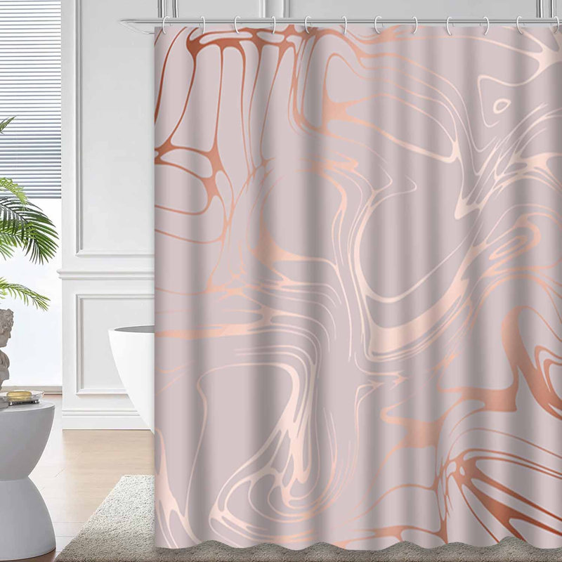 Rose Abstract Decorative Backdrop Gold Shower Curtain with 12 Hooks, 72" L x 72" W