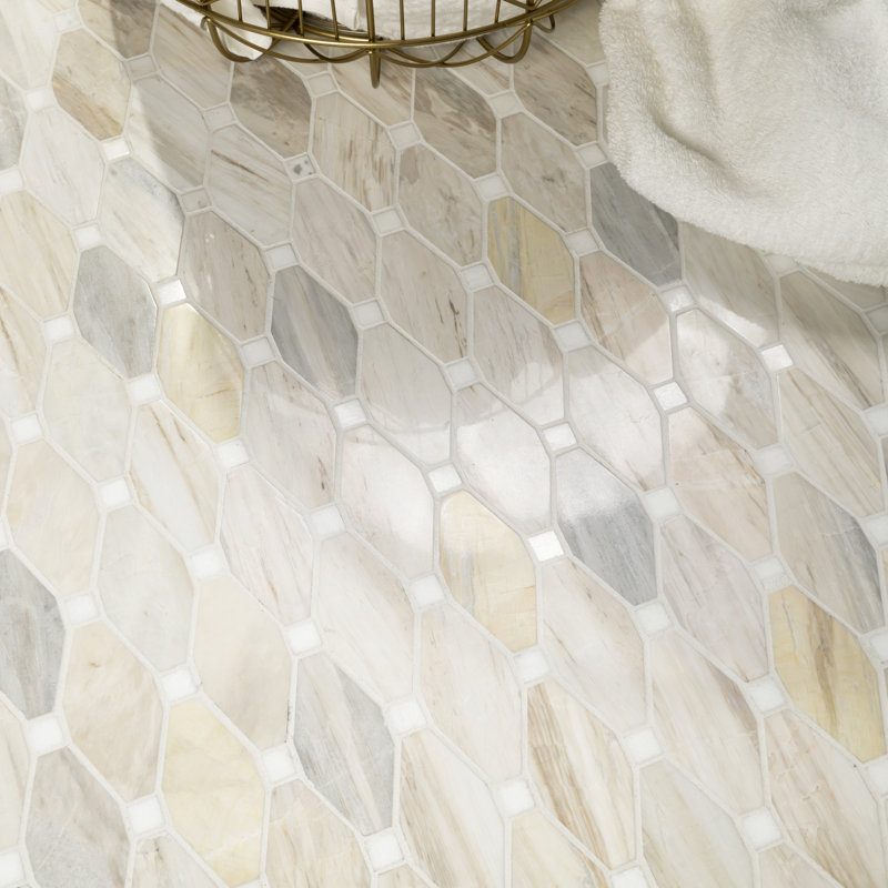 Auralie Octagon 12 in. x 13 in. Polished Marble Mosaic Floor and Wall Tile