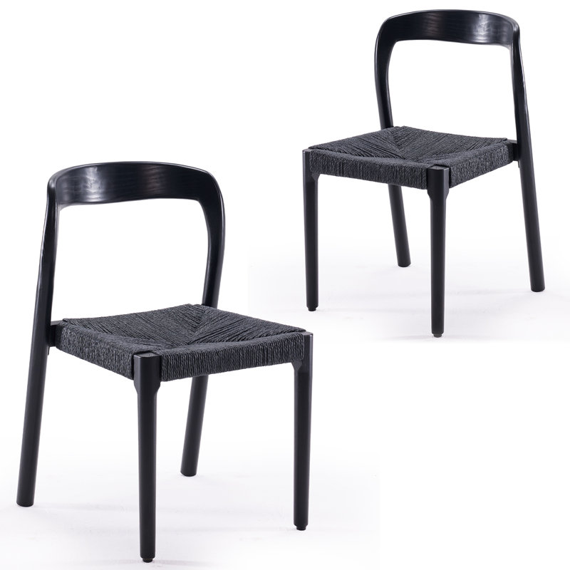 Modern Solid Wood Side Dining Chairs, Black/Black