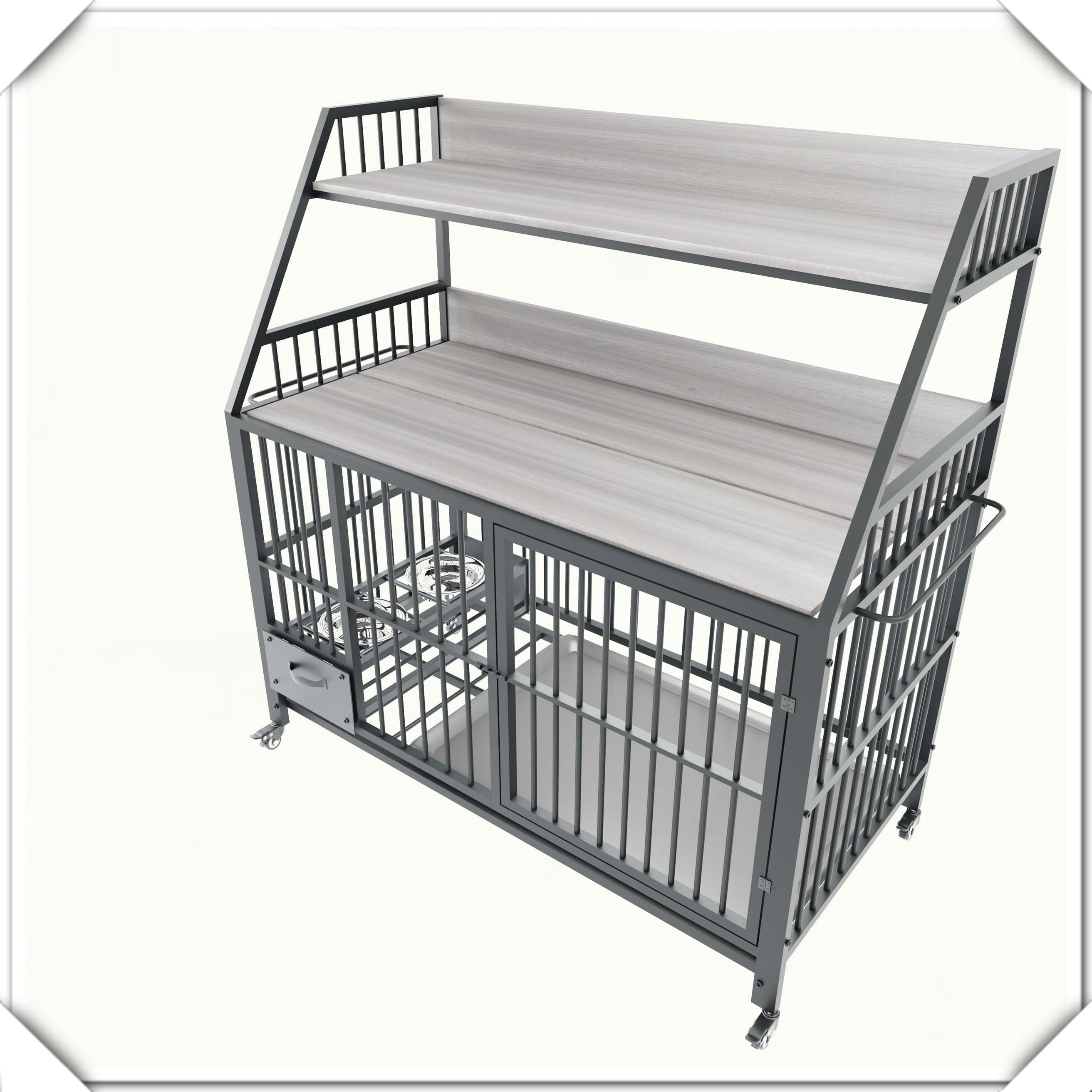 Ebern Designs Sturdy Double-Layer Pet Cage with Storage Rack Drawers ...