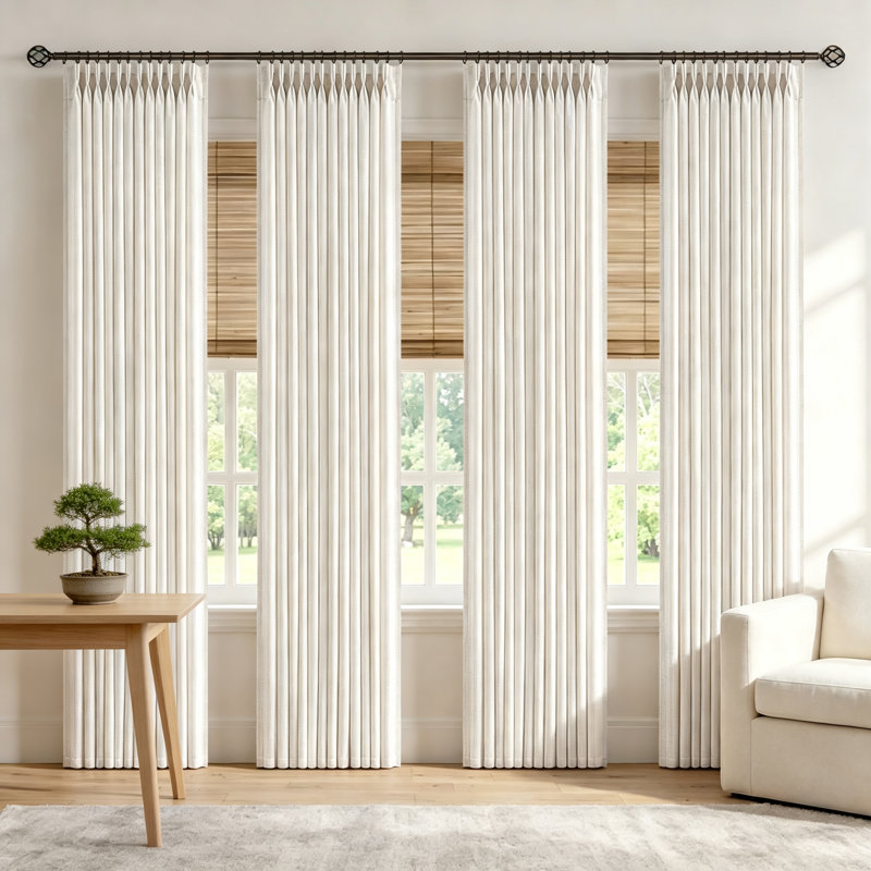 Rideaux en lin à plis pincés, 4 panneaux, 213 cm (84 po), naturels