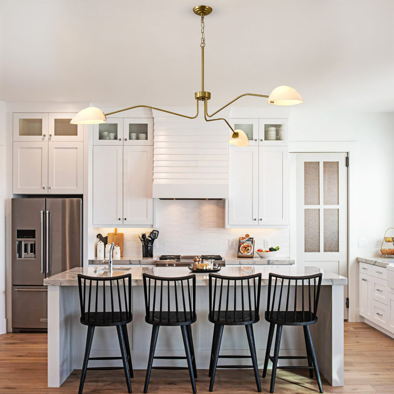 3 Lights Gold Chandeliers, Mid Century Modern 3 Arm Chandelier With White Glass Shade For Dining Room Living Room Bedroom