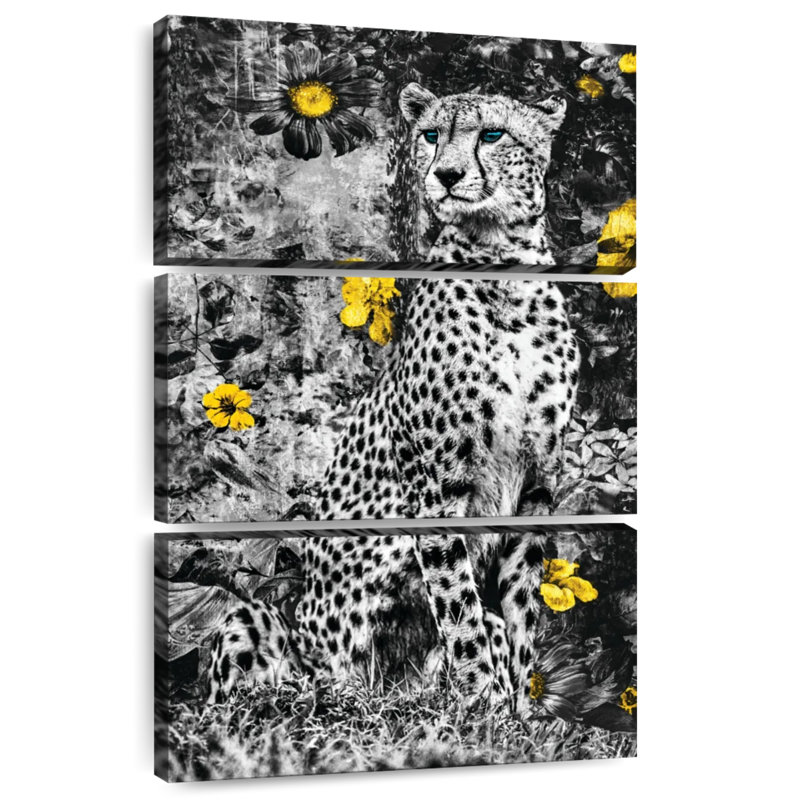 Guépard Brampt et fleurs éclatantes, H 74 po x l 48 po