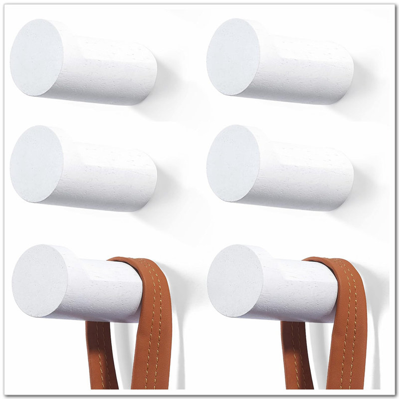 Crochet mural en bois (6 paquets), porte-chapeau mural, porte-chapeau mural, porte-manteau en bois pour suspendre chapeau, serviette, sac, corde blanche