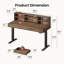 Bureau de direction moderne à hauteur réglable de 59 po avec huche de rangement, 3 tiroirs et prise de courant pour bureau et bureau