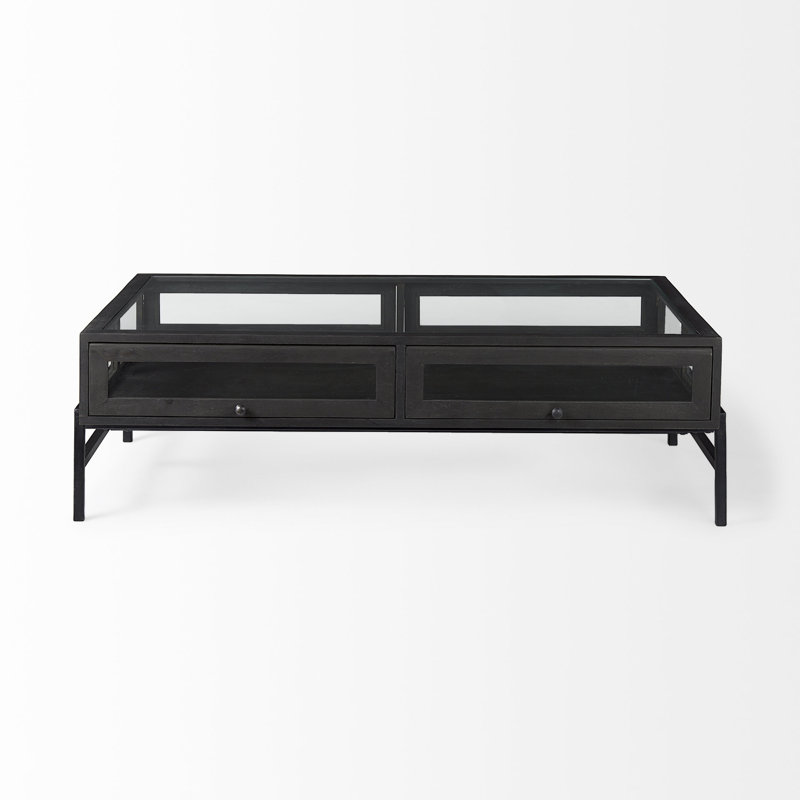 Table basse à 4 pieds avec rangement, 15 po x 49,5 po x 29,5 po, Marron foncé, Noir