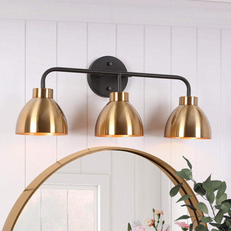 3 - Light Dimmable Modern Black/Brass Vanity Light, Black/Gold