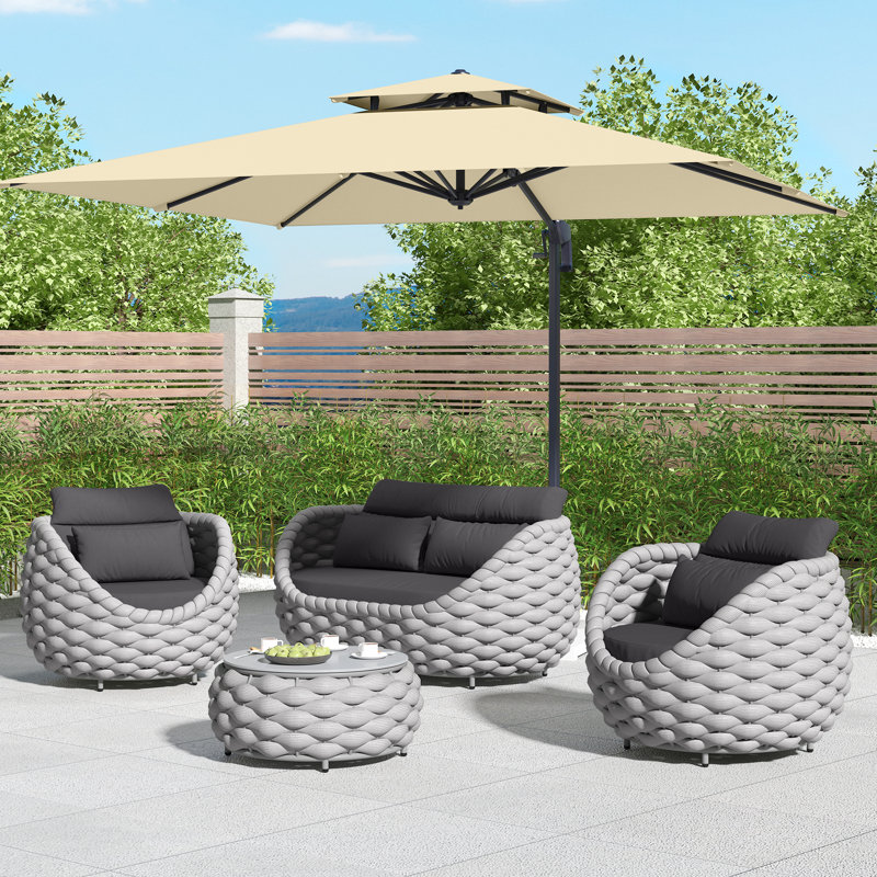 Polyester Rope 4-piece Patio Conversation Sofa Set, Light Gray