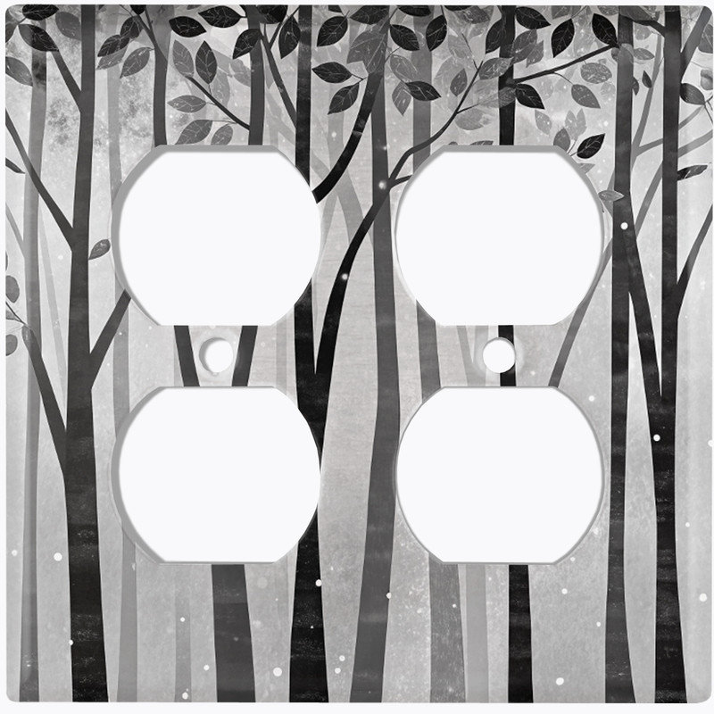 Couvercle de plaque d'interrupteur en métal; Recto-verso standard US 2 bandes - Foggy Forest, #9 Double Duplex Outlet