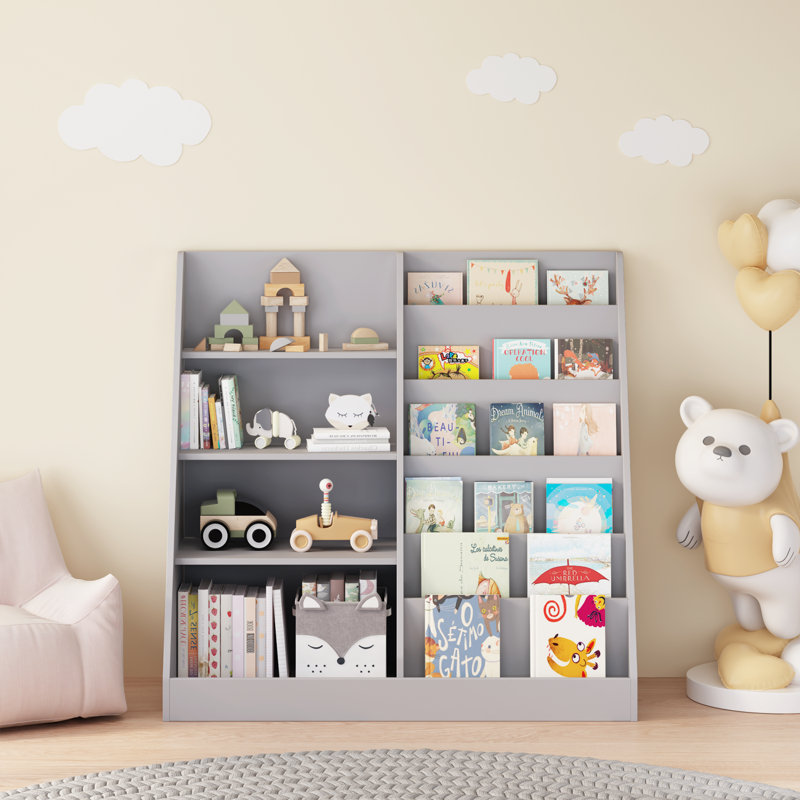 Bibliothèque pour enfants et rangement pour jouets, support de bibliothèque multifonctionnel en bois à 4 niveaux