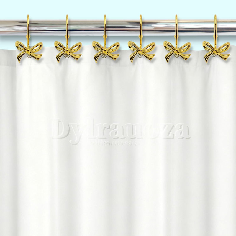 Crochets de rideau de douche or, ensemble de 12 anneaux de rideau de douche en arc, crochets de rideau en métal antirouille avec ruban 3D, joli décor de salle de bain Coquette