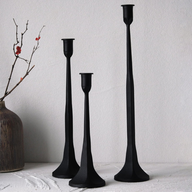 Ensemble de 3 porte-bougies en fer, Noir, noir, noir, noir