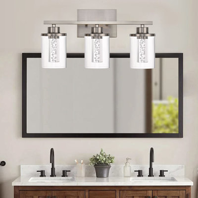 Bathroom Vanity Light Brushed Nickel 3 Light Bathroom Light Fixture, Clear Glass Shade, Crystal Bubble, Eye Protection Dimmable LED Vanity Light