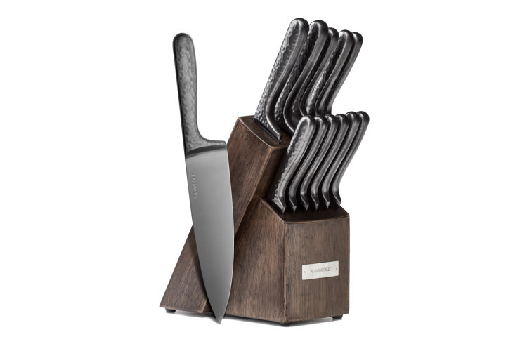 Cambridge Silversmiths Nero Hammered Titanium 12-Piece Cutlery Set with Block