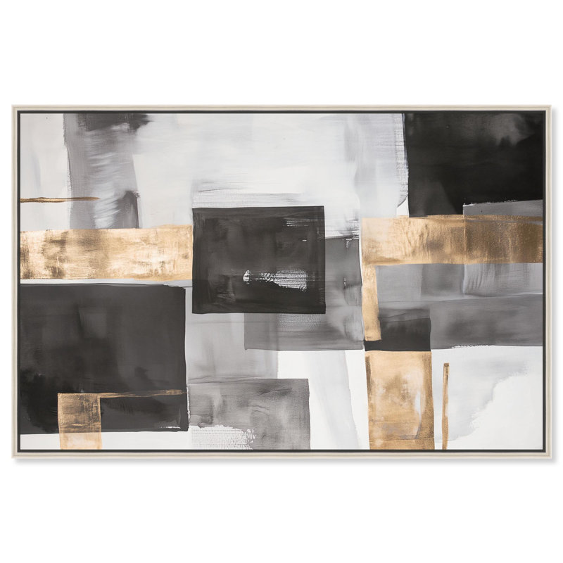 «Graphite and Glimmer I», art mural Boho par Art Remedy, H 37 po x l 55 po, Cadre flottant, Noir