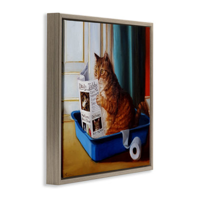 Litière lisant un chat amusant, art mural encadré par Lucia Heffernan pwp-302