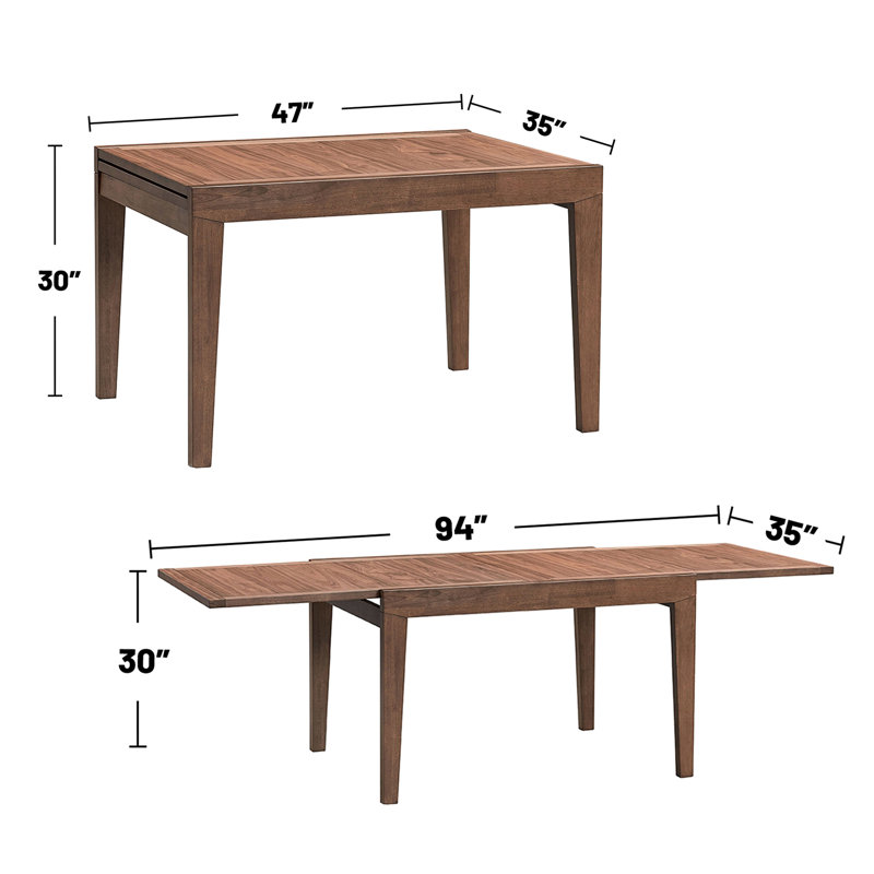 Table de salle à manger rectangulaire en bois avec 1 feuille au fini noyer