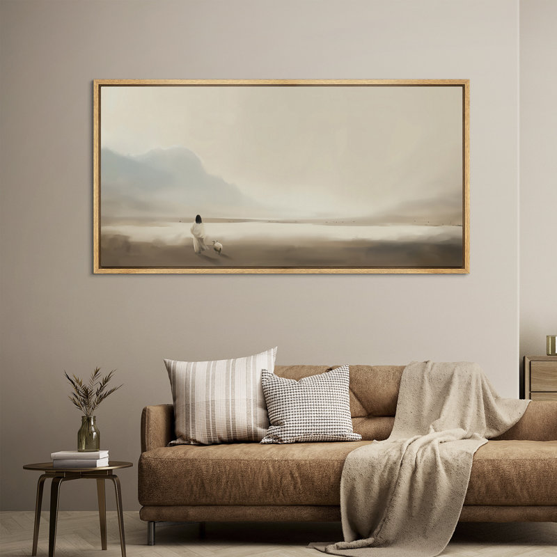 «Jesus Christ and the Lost Lamb, Greenish Tunes», reproduction d'art sur toile encadrée surdimensionnée, Naturel