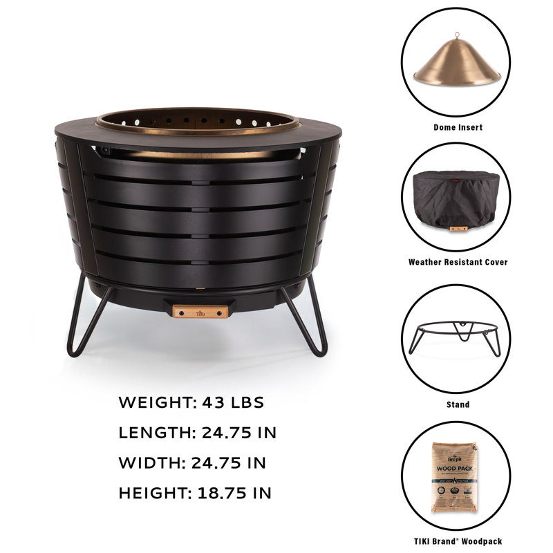 Black 25-Inch Wood Burning Smokeless Patio Fire Pit