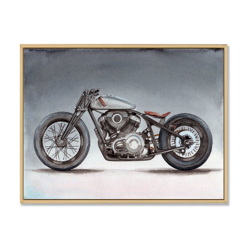 Moto personnalisée sur fond gris - impression sur toile, H 30 po x l 40 po x P 1,5 po, Cadre flottant érable