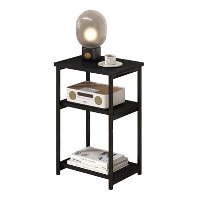 3-Tier End Table, Modern Wood Metal Side Table with Storage Shelf for Living Room Bedroom, Black