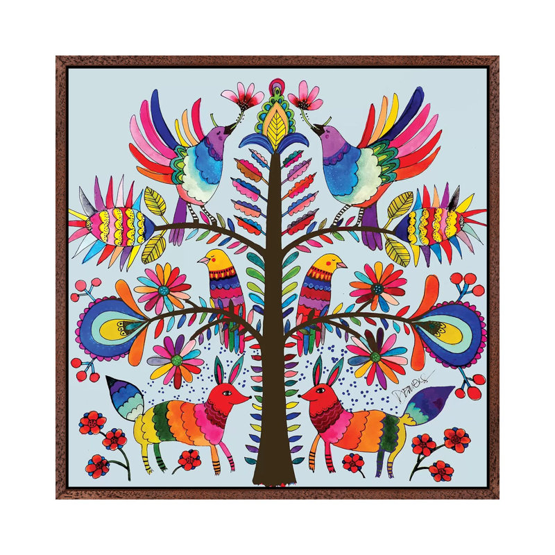 Otomi Colors 1 Piece Painting on Canvas, 93.98 cm H x 93.98 cm W, Classic Brown Wood Framed
