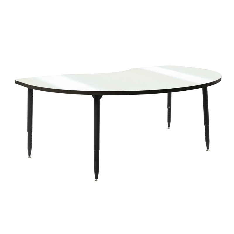Table d'activité Adapte 48 x 72 Kidney effaçable à sec avec pieds fuselés réglables - tableau blanc / mer du Nord, Noir