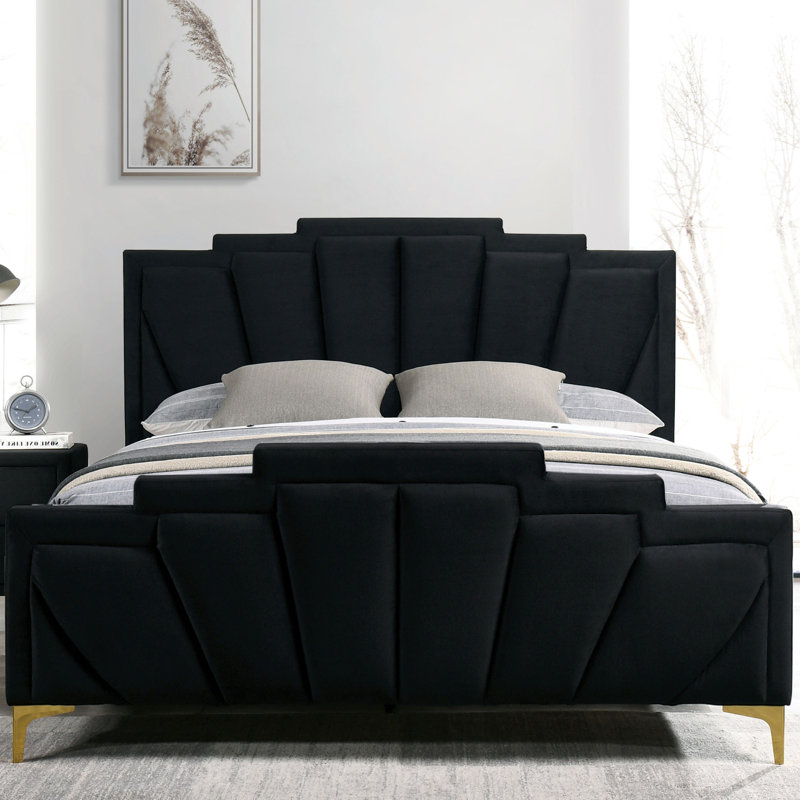 Janeen Flannelette Upholstered Bed With Care Kit, Black, California King