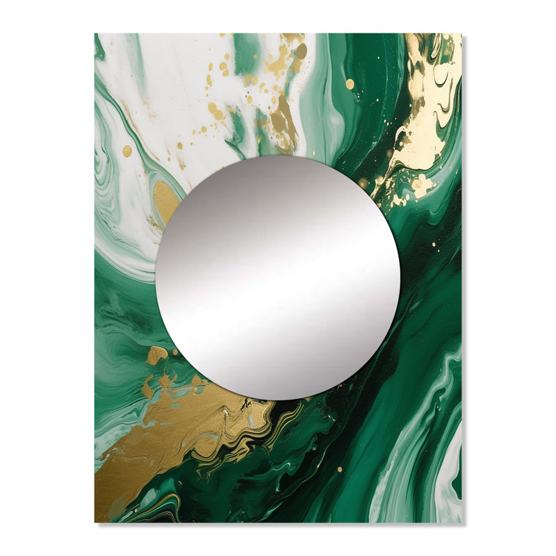 Mahsun vert et or Serene Cascade III - miroir mural décoratif abstrait, miroir moderne, impression d'art en métal