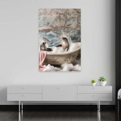 Seals Take A Bubble Bath Vintage Wall Art Print 1 Piece Wrapped Canvas Wall Art