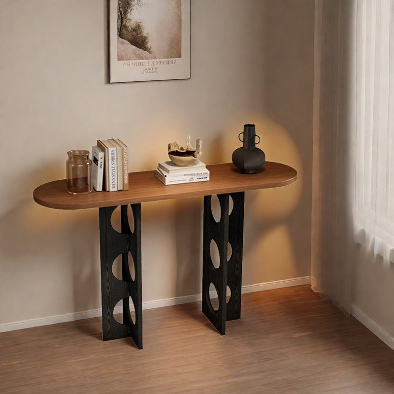 Console en frêne blanc, Bois brun foncé, H 31,5 po x l 51,2 po x P 13,8 po, Noir, noir, noir, noir