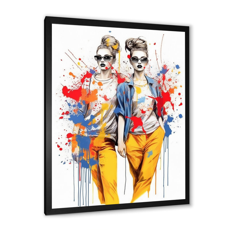 Jumeaux à la mode sur toile, Cadre photo noir, H 40 po x l 30 po x P 1,5 po