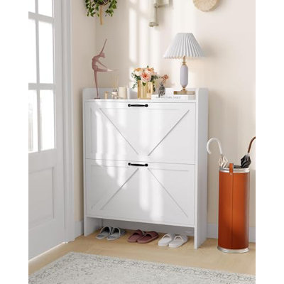 Shoe Cabinet with 3 Flip Drawers, Wooden Shoe Organizer Cabinet with Adjustable Shelf