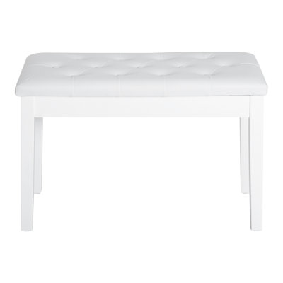 Piano Bench In White, Featuring Faux Leather Cushion And Wooden Support For Duets White Seat With Padding Strong Foundation