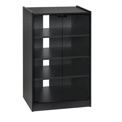 5-Tier Media Stand Cabinet With 3-Level Adjustable Shelves, Tempered Glass Doors, And Cable Management