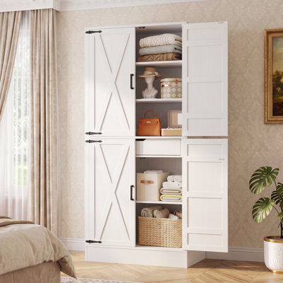 Freestanding 31.5"W ×15.8"D × 70"H Closet Organizer With Drawer, Wardrobe Armoire With 3 Adjustable Shelves