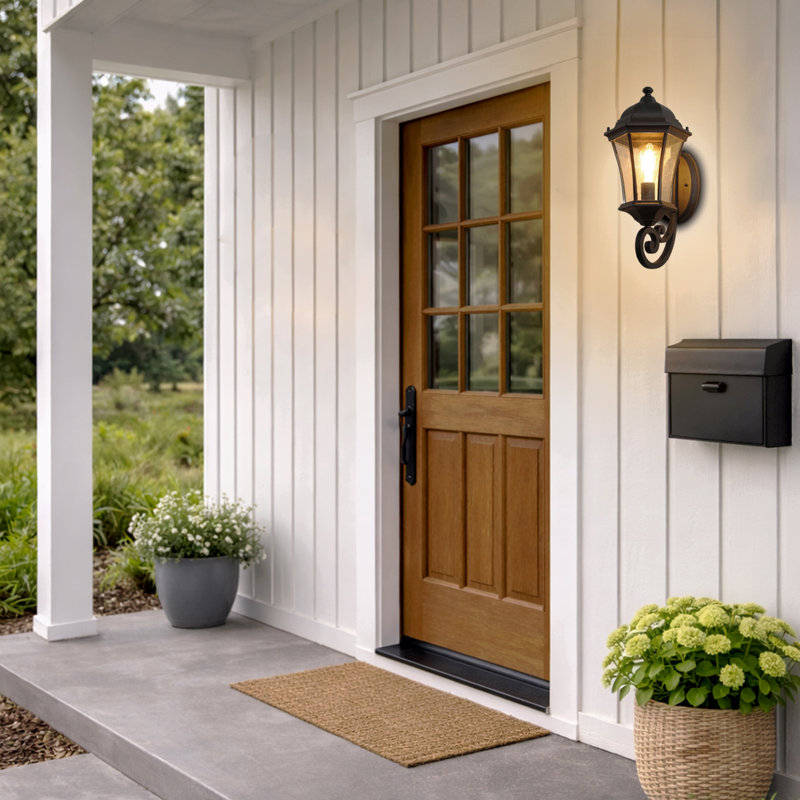 Lanterne murale d'extérieur, applique murale en métal noir imperméable avec abat-jour en verre transparent pour porte de terrasse de garage (1 paquet)