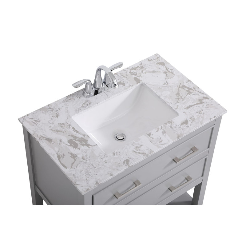 Martins 30'' Single Bathroom Vanity with Engineered Marble Top, Gray
