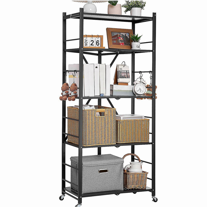 Étagère de rangement pliante avec roulettes 5 niveaux
