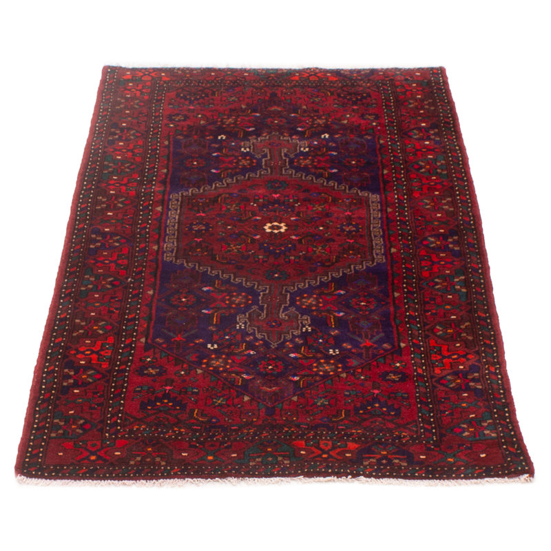 Tapis rouge foncé en laine noué à la main de conception unique 4 pi 2 po x 7 pi 6 po Moana