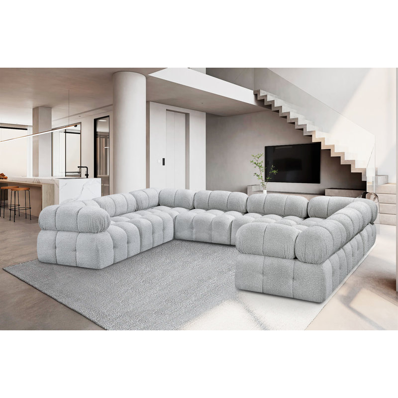 Canapé modulaire Ames 136 po Ames, Tissu gris bouclé