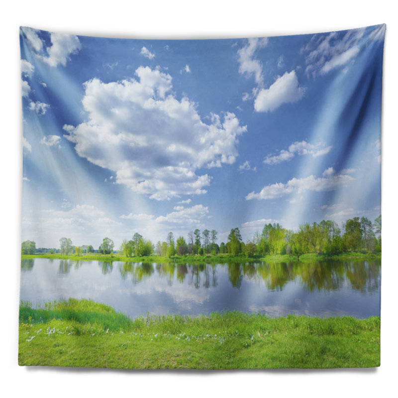 Tapisserie de printemps paysage par narew river, H 32 po x l 39 po