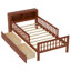 Lit simple avec rangement pour tête de lit et garde-corps sécurisés, garde-corps spacieux en noyer Merit