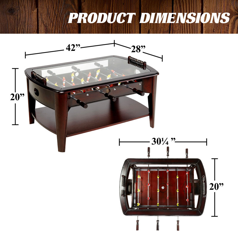 Barrington 42'' Dark Wood Foosball Coffee Table with Glass Top