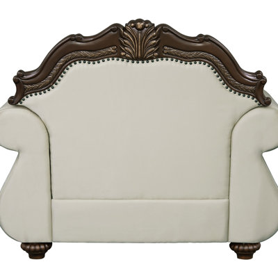 Fauteuil en cerise et tissu beige Pierce