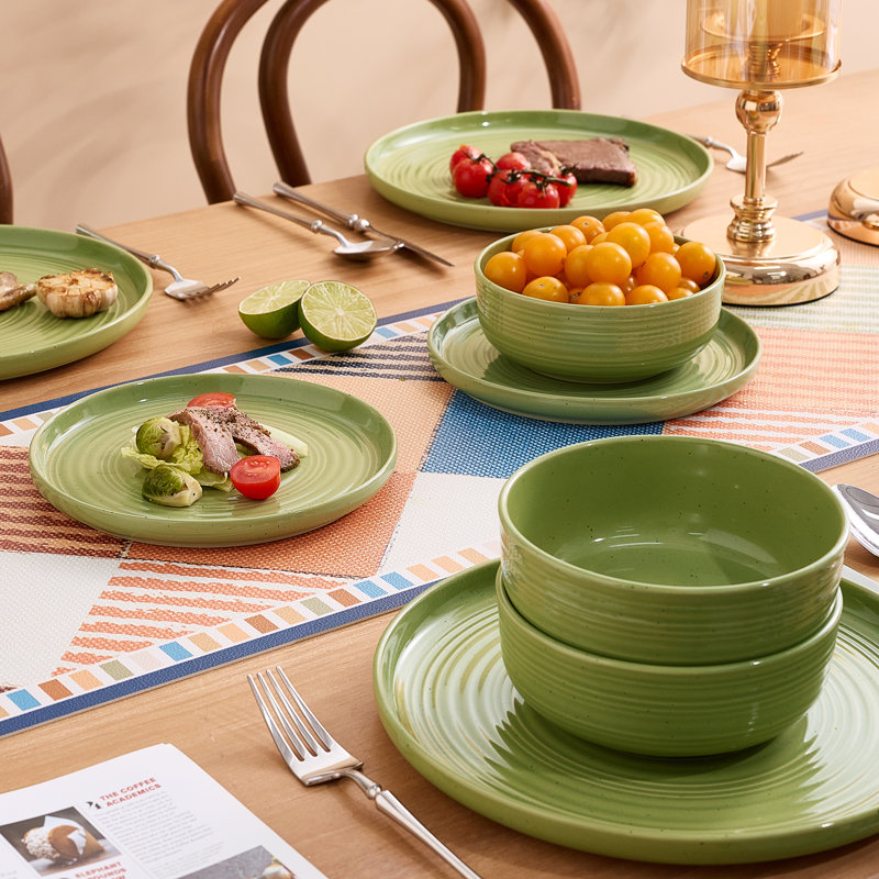 12-Piece Stoneware Dinnerware Set, Olive Green