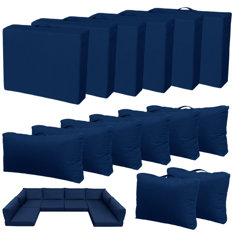 14 Pieces 3" Outdoor Replacement Cushion Sets For Patio Furniture(Set Of 6 Cushion , 6 Backrests , 2 Coner Cushions)