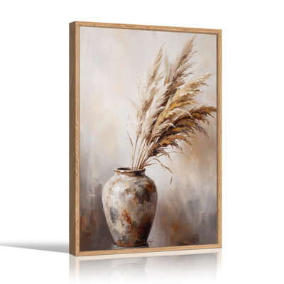 Pampas Grass in Ceramic Vase Neutral Tones Halloween Canvas Wall Art