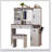 Farmhouse Vanity Desk With Sliding Mirror, LED Lights, And Charging Station, Glass Top, 4 Drawers, 2 Cabinets, And Stool For Bedroom-531712807