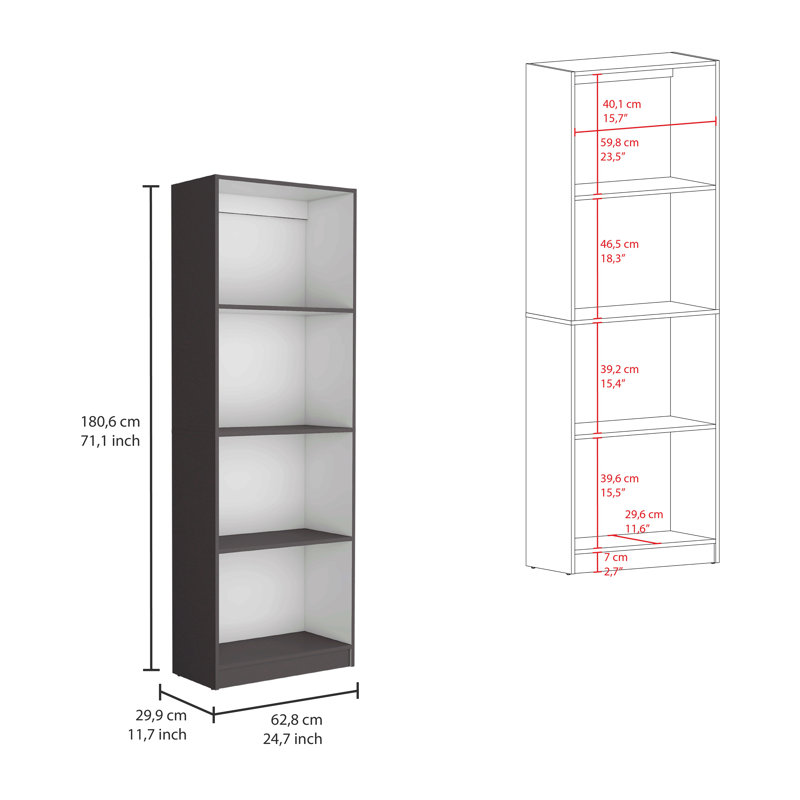 Bibliothèque 71 "à cinq niveaux en bois noir, Individuel, (4 Shelves) 71.1" H x 24.7" W x 11.7" D, Chocolat